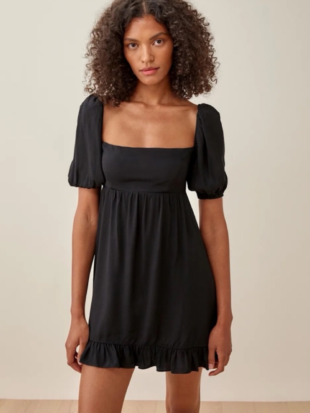 Reformation Black Puff Sleeve Mini Dress